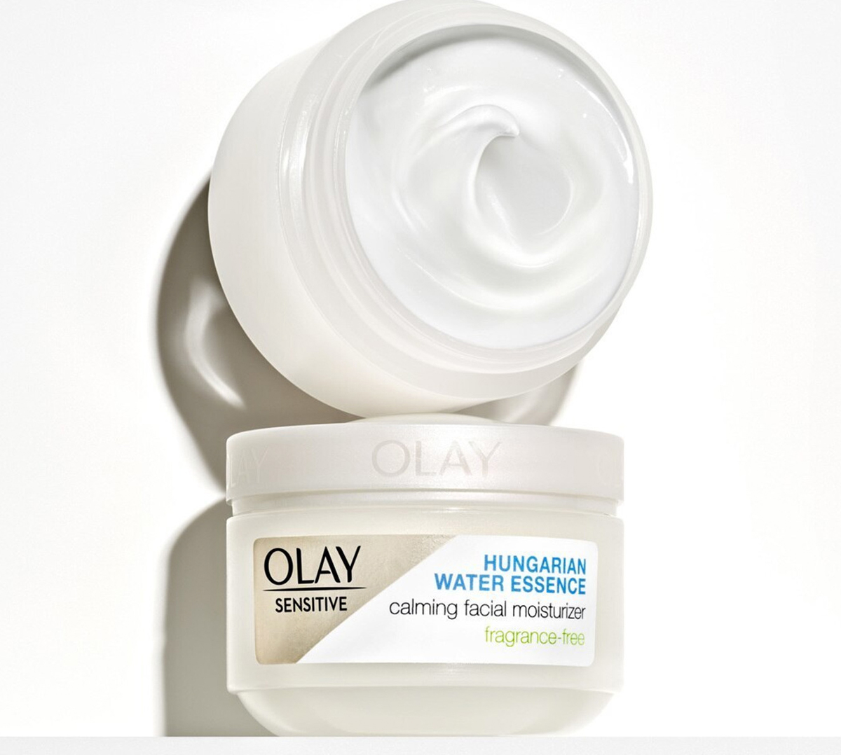 two stacked jars of Olay Sensitive Calming Face Moisturizer