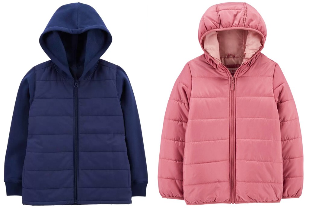 blue and pink puffer jackets