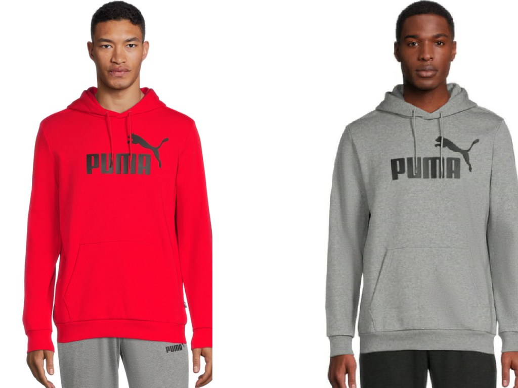  PUMA Men's Fleece Logo Pullover Hoodie red and grey