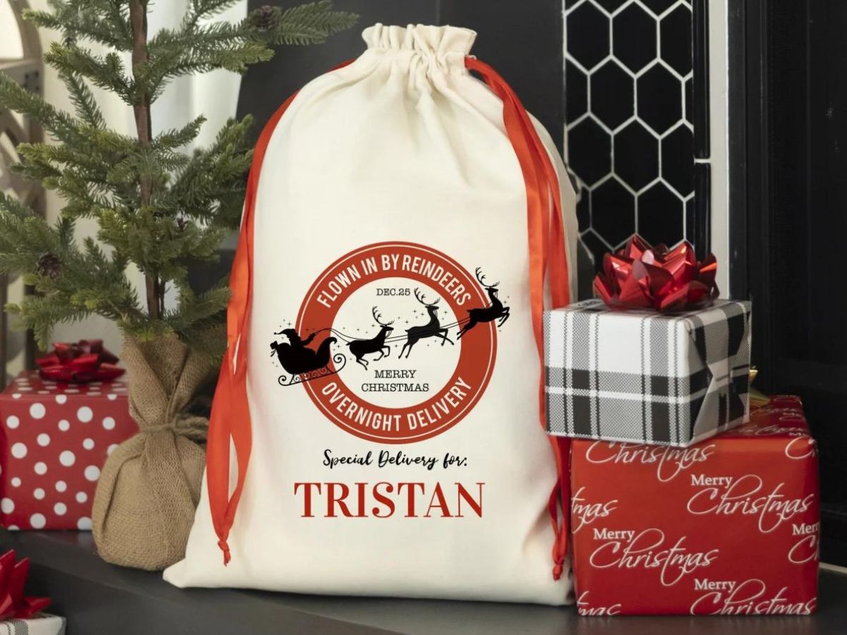 Personalized santa gift bags hot sale