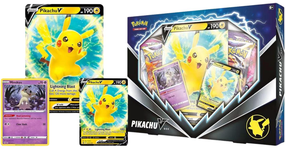 Pikachu V box with card