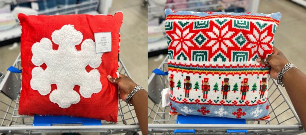 Reversible Tufted Holiday Throw Pillow snowflake and Christmas Sweater