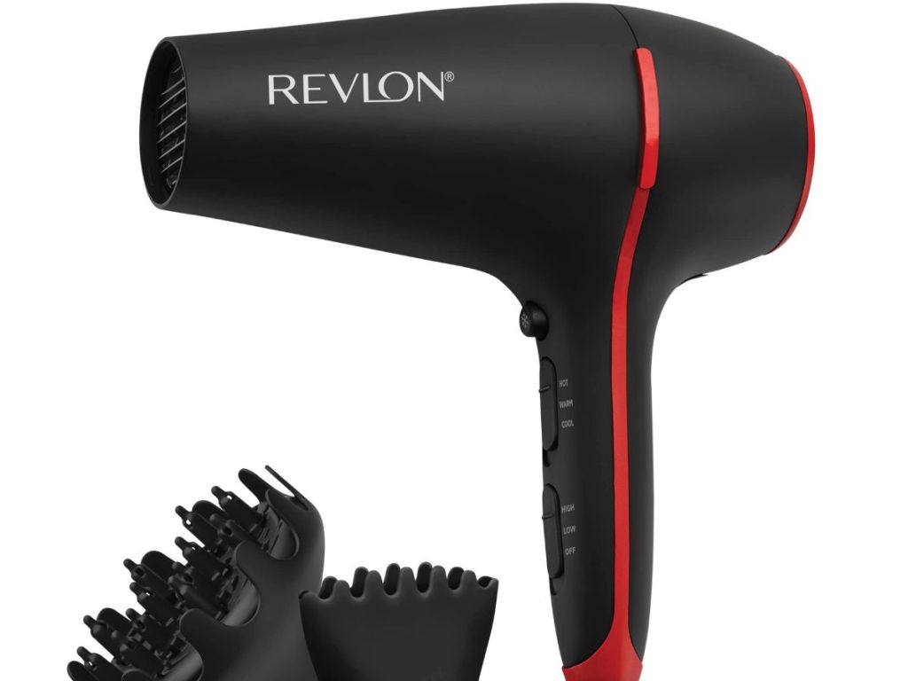 Black Revlon hair dryer with diffuser attachments