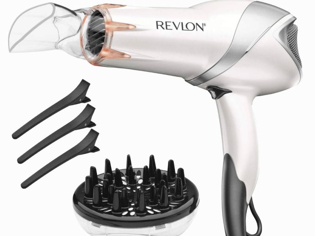 White Revlon hair dryer with accessories