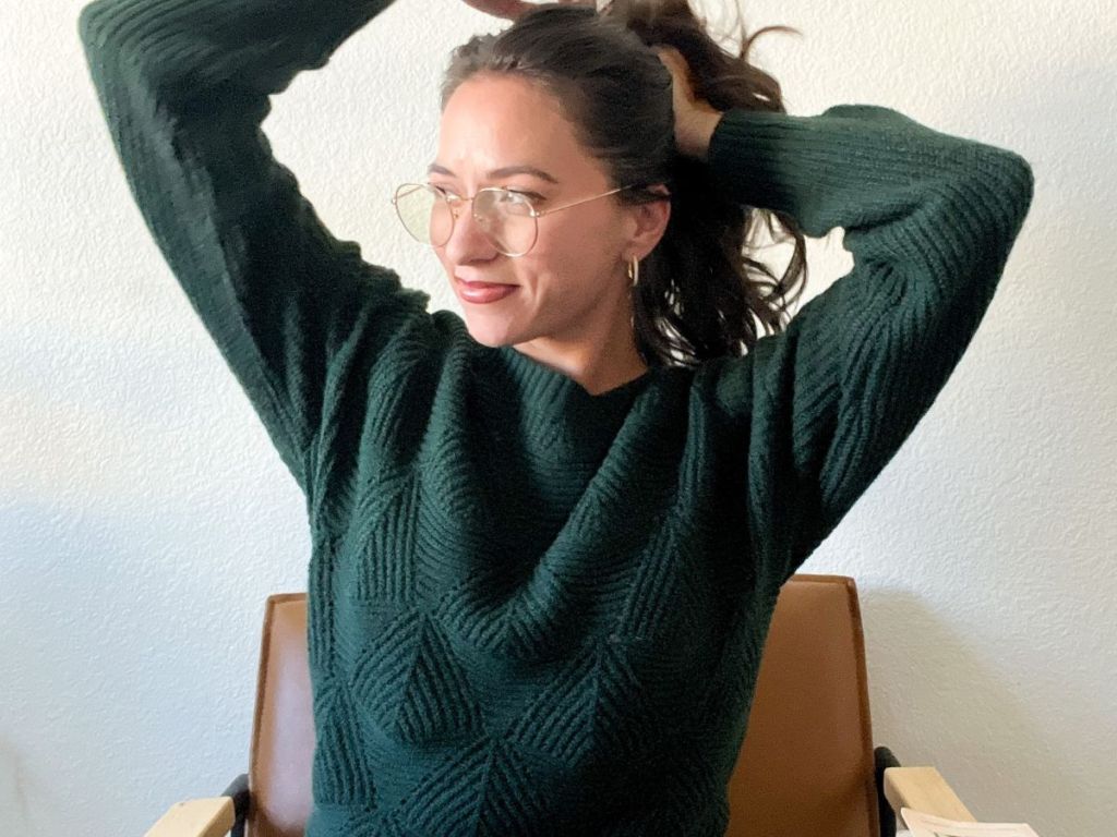 woman wearing a Sonoma Sweater