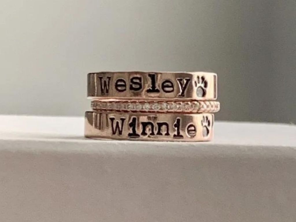 Set of 3 Custom Stamped rings up close view