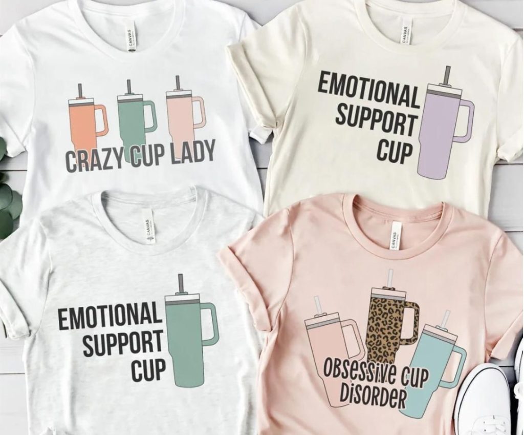 Four styles of funny shirts about Stanley 40oz Quencher tumblers