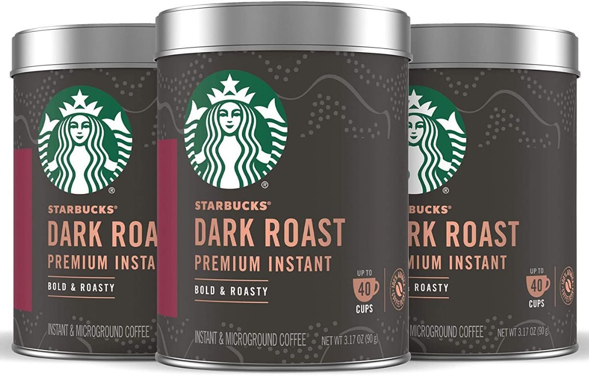 3 cans of starbucks premium instant dark roast coffee