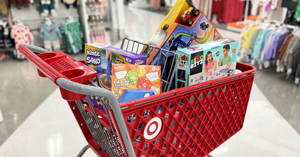 toys in red target shopping cart