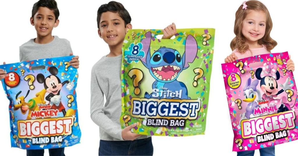 3 kids holding The Biggest Bling Bags