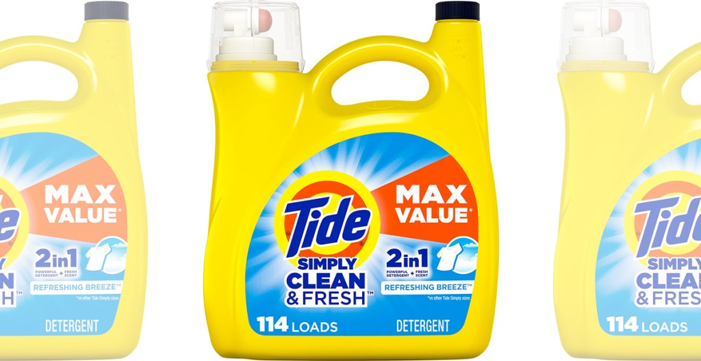 yellow bottles of tide simply laundry detergent