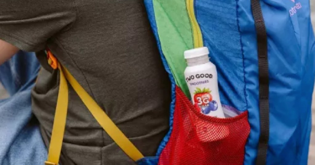 yogurt smoothie drink in backpack