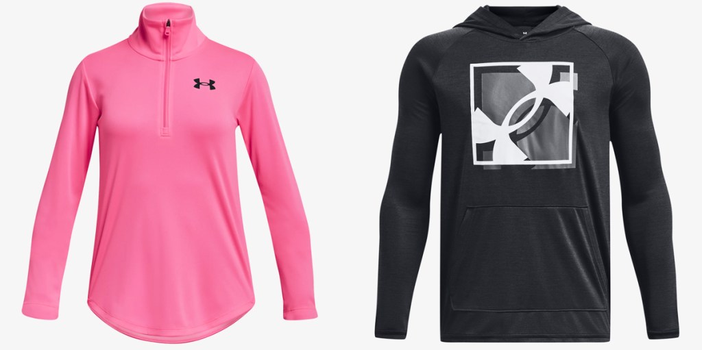 pink and black under armour sweatshirts