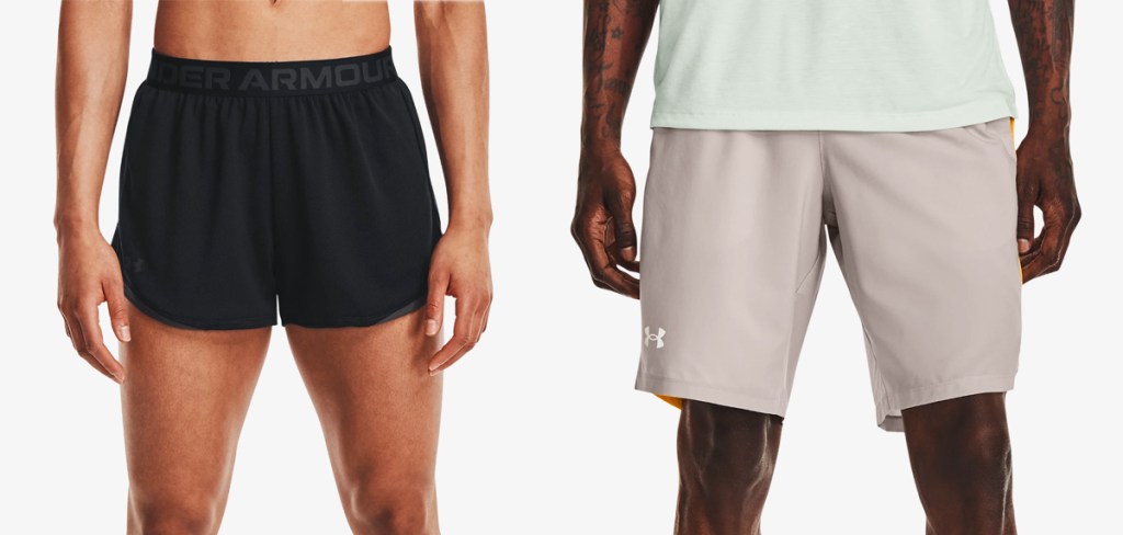 woman and man in under armour shorts