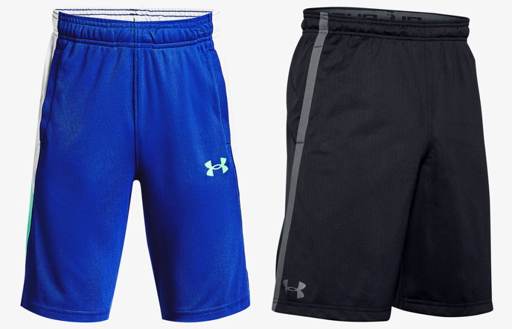 blue and black pairs of under armour shorts