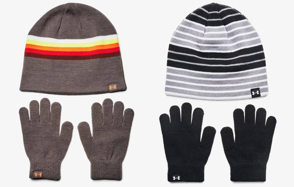 two beanie and glove sets