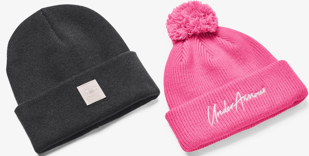 black and pink under armour beanies