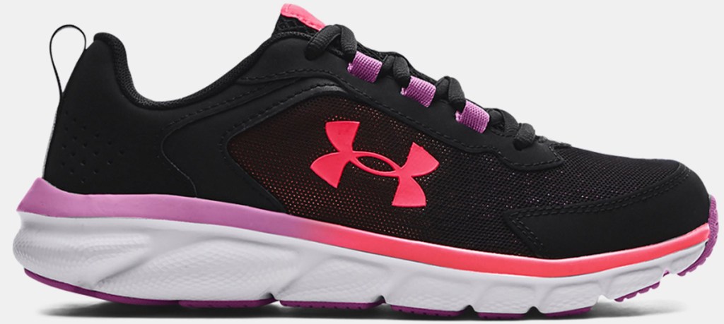 black and pink under armour running shoe