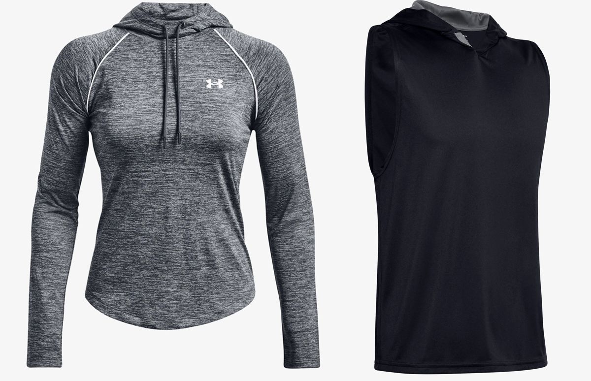 grey and black under armour hoodies