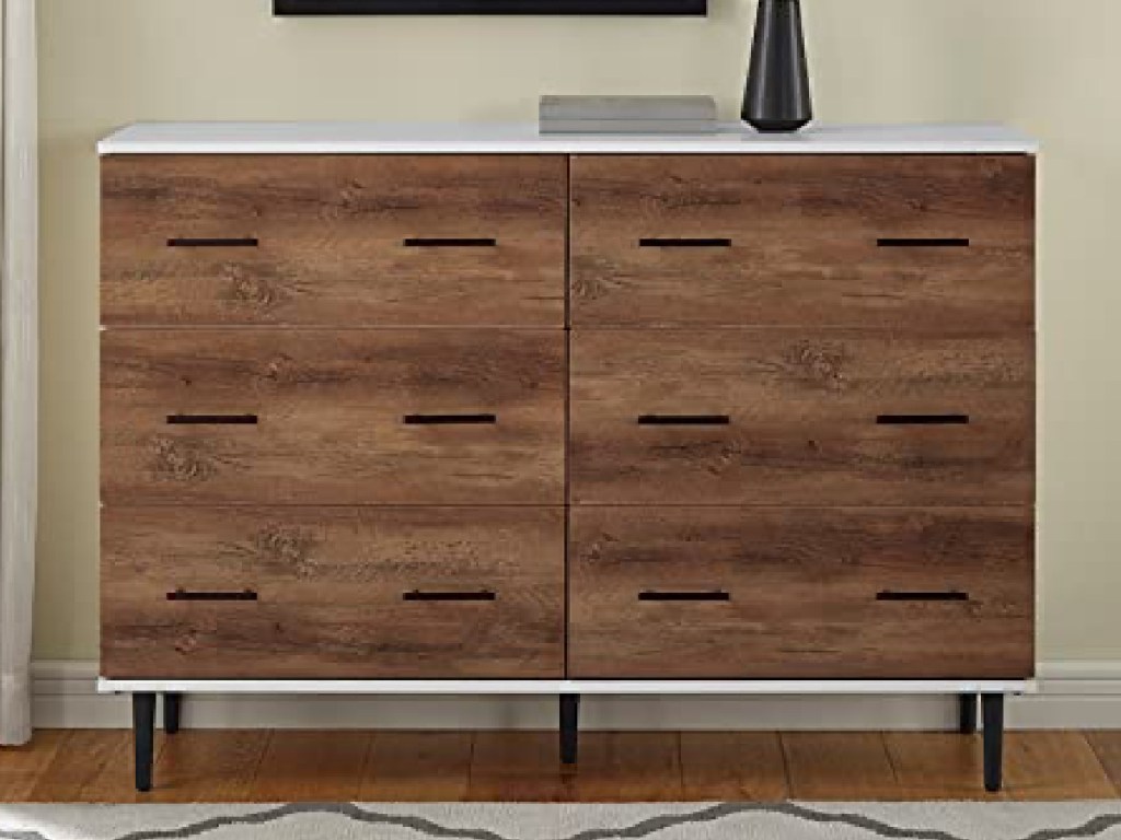 Walker Edison Furniture Company Isla Modern Walnut Solid Wood 6 Drawer 60 in. Dresser