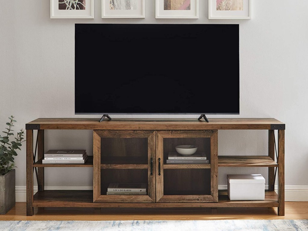 Walker Edison Rustic Modern Farmhouse Metal and Wood TV Stand