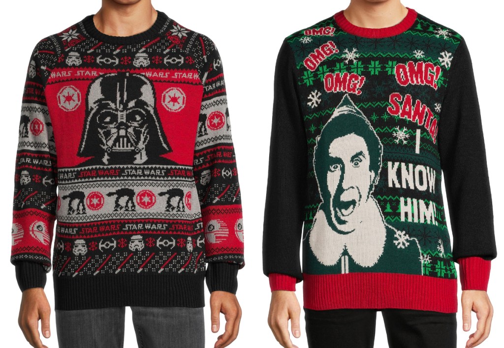 star wars and elf ugly christmas sweaters