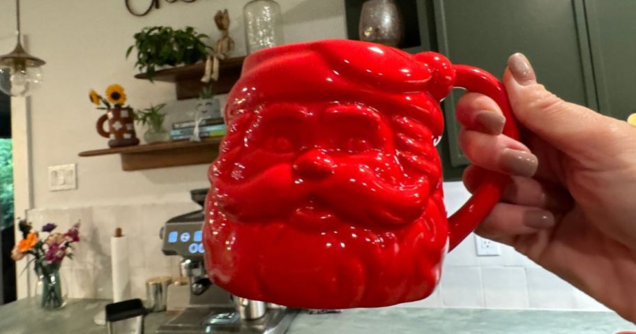 A red Santa mug