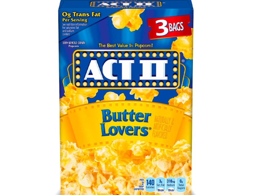 act butter lovers popcorn 3 pack box stock image