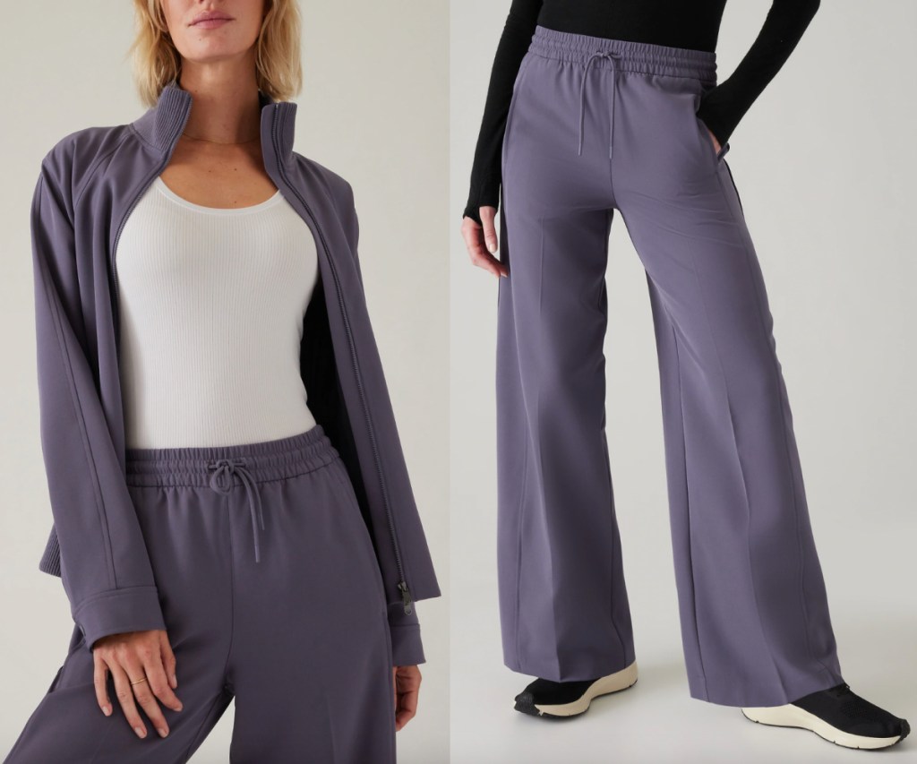 matching purple pants and jacket