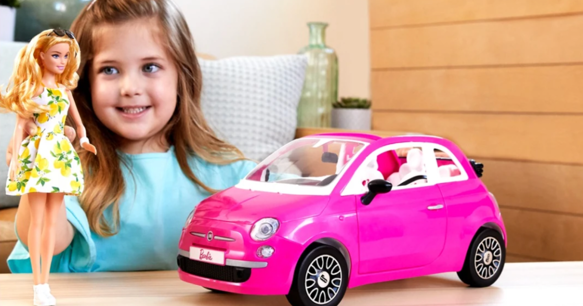 Lot of Barbie and Ken Dolls and Barbie Fiat 500 Car 