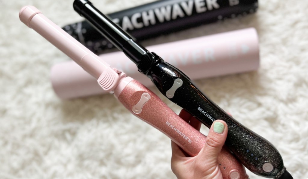 pink and black glitter curling irons
