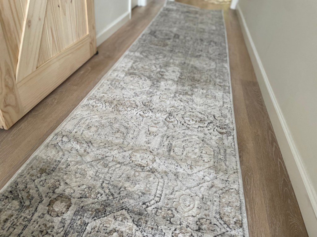 farmhouse and moroccan style grey runner in hallway