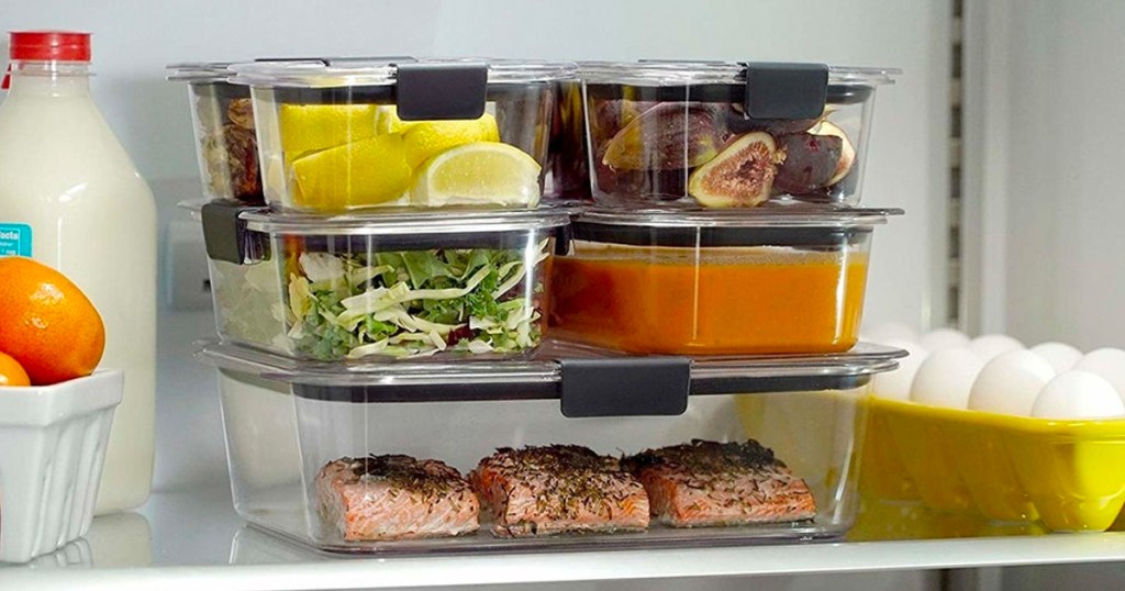 rubbermaid brilliance food storage set in fridge