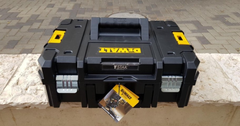 DeWalt toolbox with tag on it