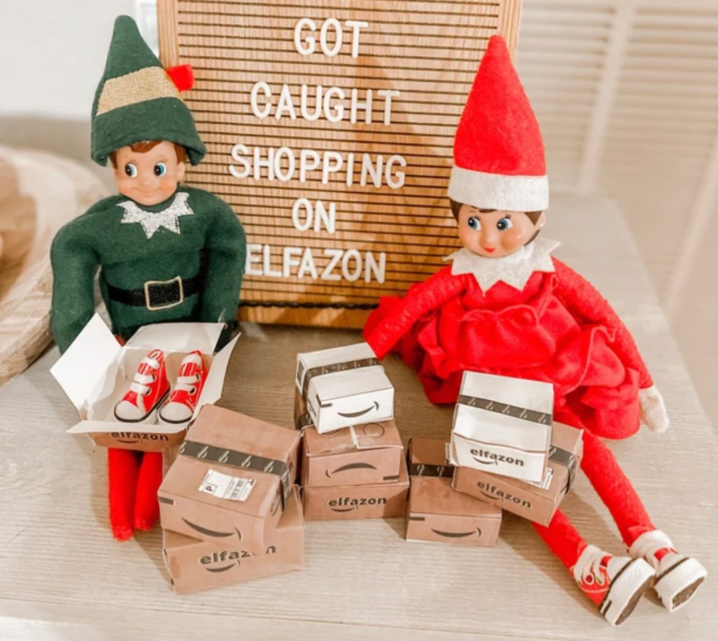 elf on the shelf with mini amazon packages