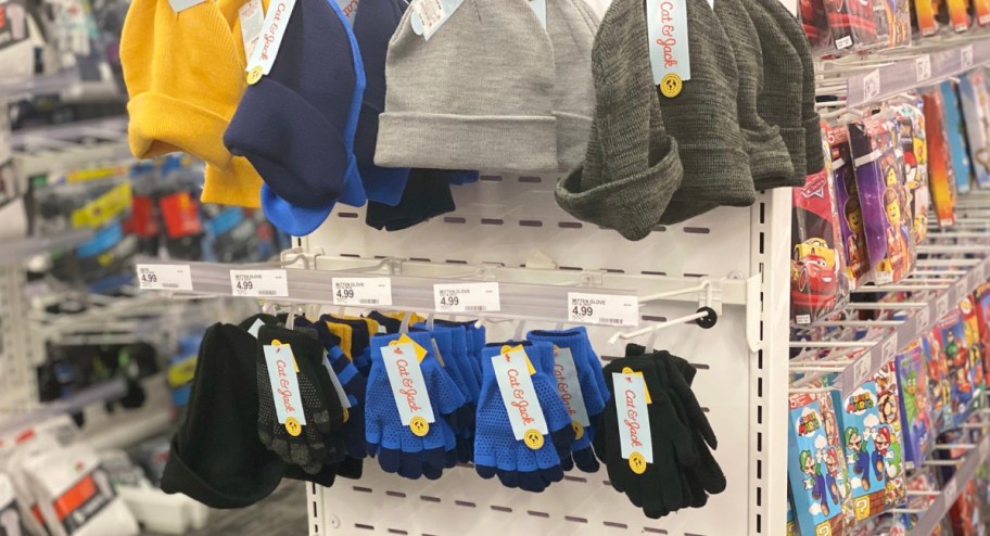 hat and gloves display at target kids