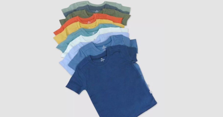 10 pack of honest blue shirts on grey background