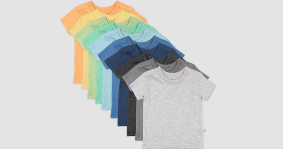 10 pack of honest baby shirts on grey background