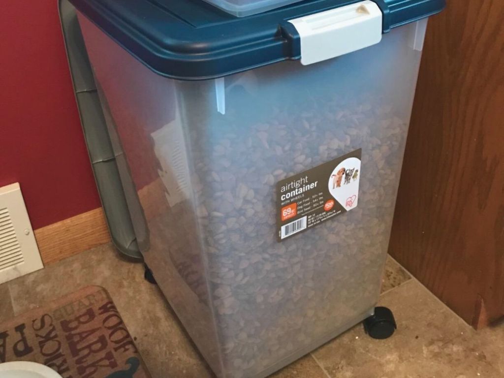 large pet food storage container on wheels