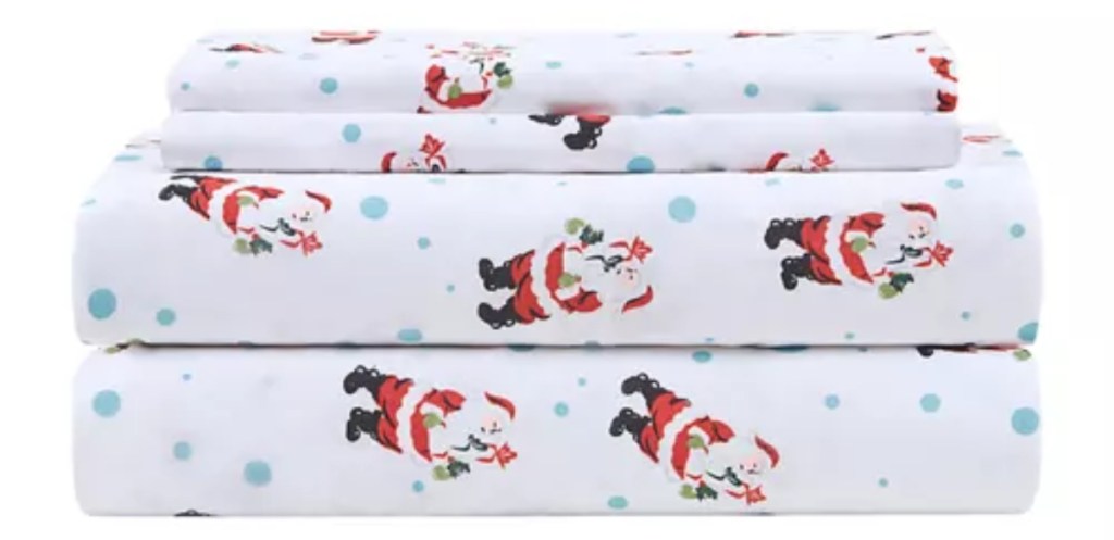 white sheets with Santa print