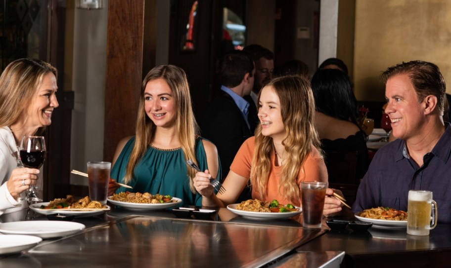 family eating at a hibachi restaurant