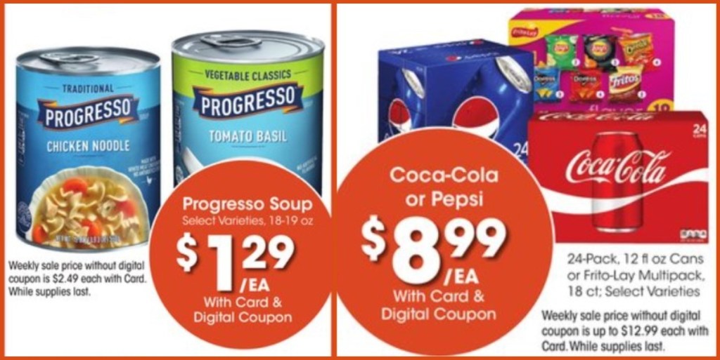 soup and soda in a grocery store ad