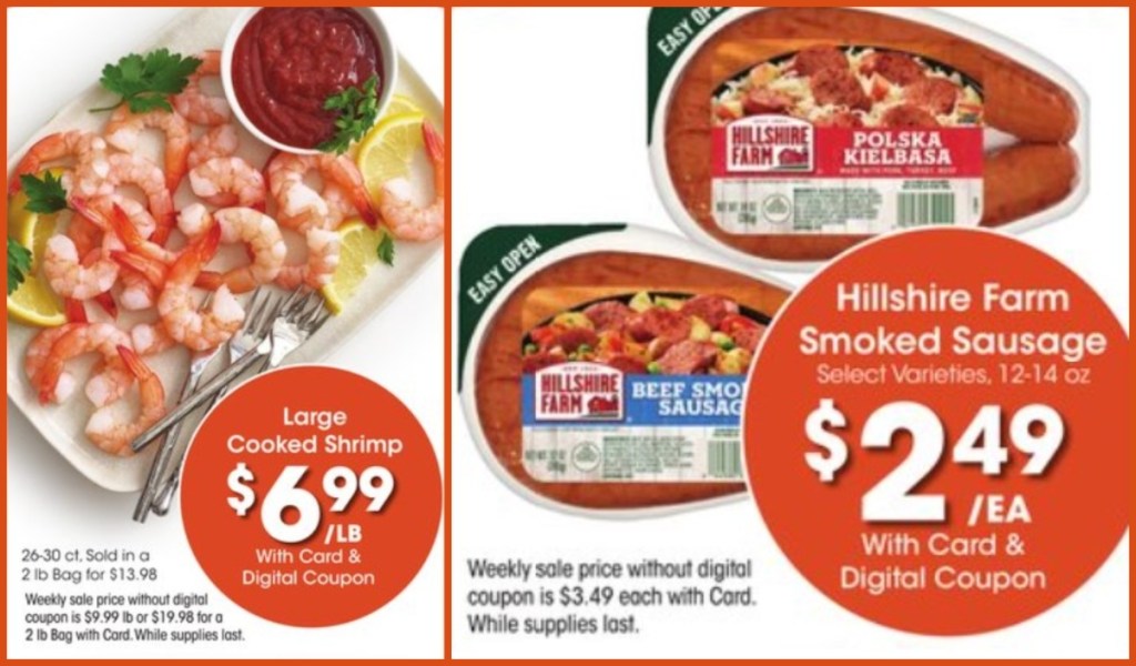 shrimp and sausage in grocery store ad