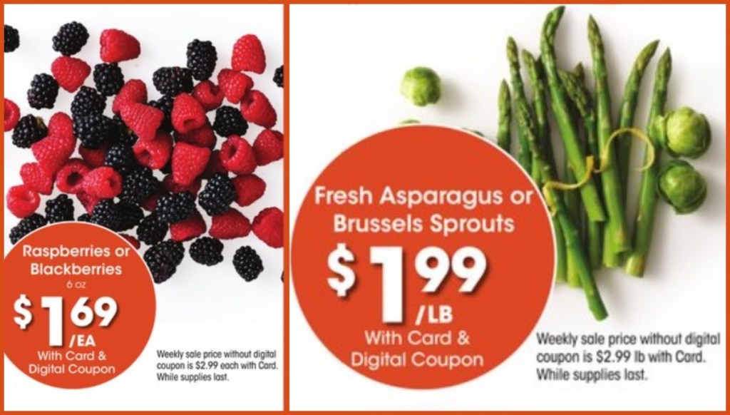 berries and asparagus in a grocery store ad