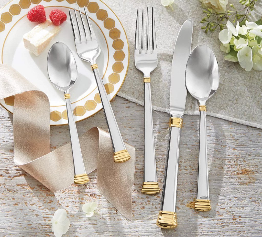 lenox silver and gold flatware set