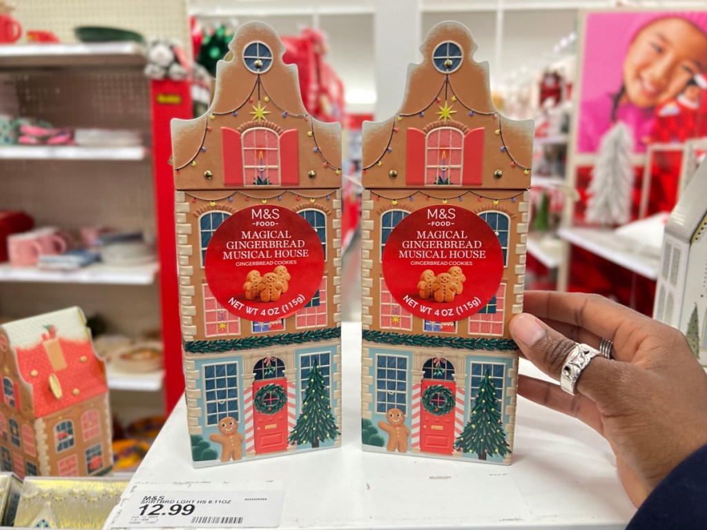 2 musical tins shaped like gingerbread houses