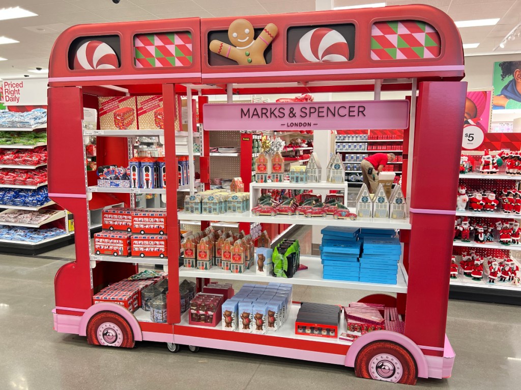 candy display shaped like a double-decker bus