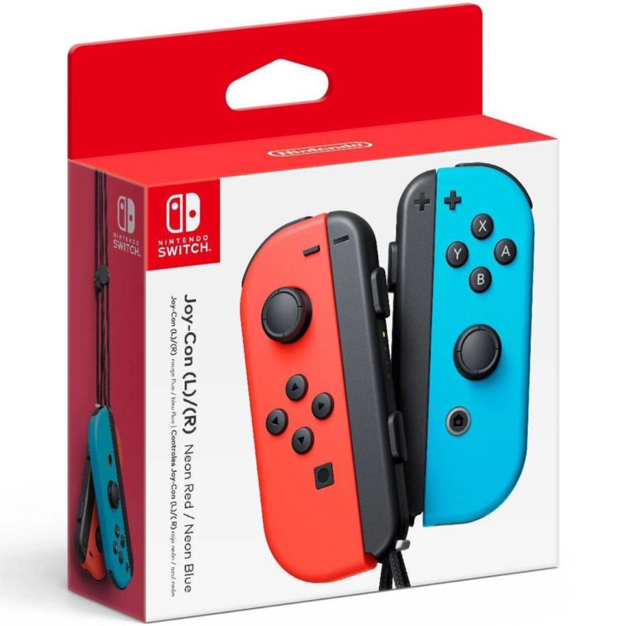 nintendo switch joy cons in neon red and blue stock image