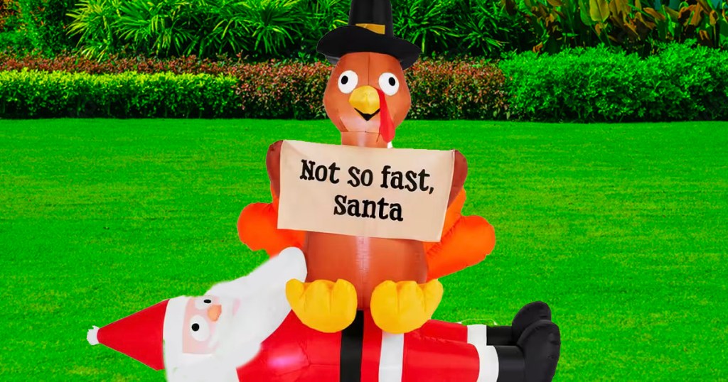 not so fast santa turkey inflatable in yard