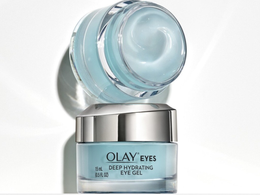 olay hydrating eyes cream closed jar and open jar on top